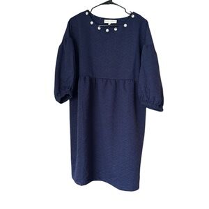 Quilted Pearl & Jeweled Dress in Navy - Medium